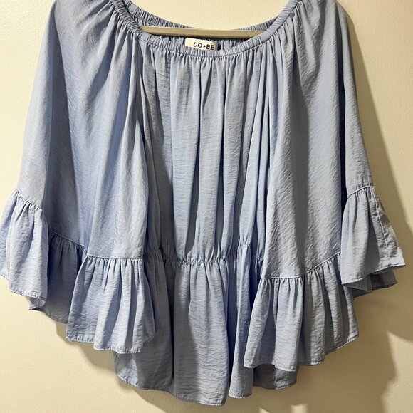 Do+Be Light Blue Off-Shoulder Ruffle Blouse – Size L 💙✨ - Picture 6 of 12